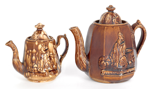 Two Rockingham glaze teapots 19th