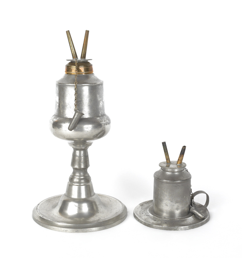 Two New York pewter oil lamps ca  174c29