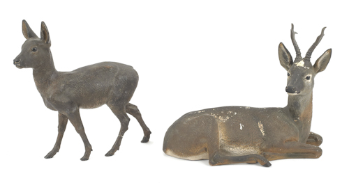 Pair of European terra cotta deer