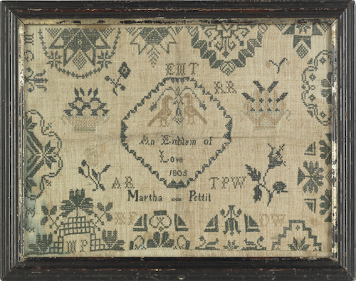 Two English Quaker silk on linen 174c7c