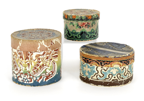 Three round wallpaper boxes 19th