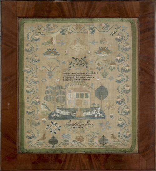 Pennsylvania silk on linen sampler dated