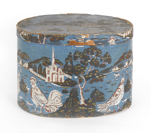 Wallpaper covered wood hat box 174d03