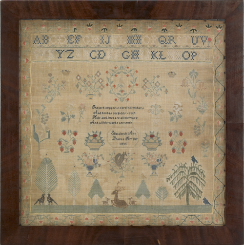 Silk on linen sampler dated 1835