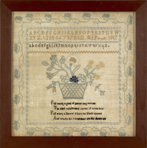 Silk on linen sampler dated 1817 wrought
