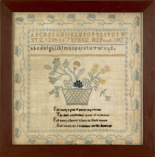 Silk on linen sampler dated 1817 174d30