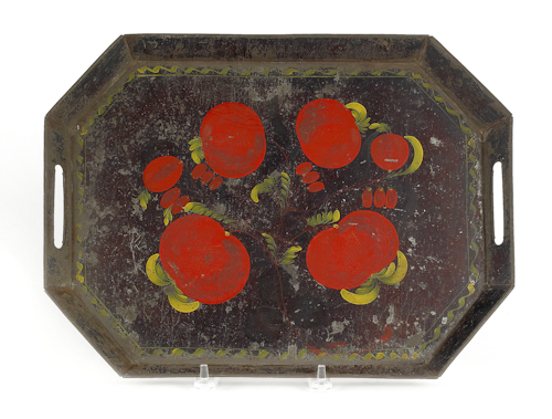 Tole tray 19th c. with red fruit decoration