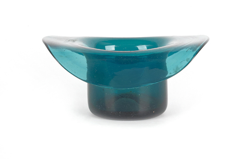 Blown teal glass hat whimsey 19th