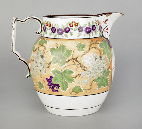 Large pearlware pitcher inscribed