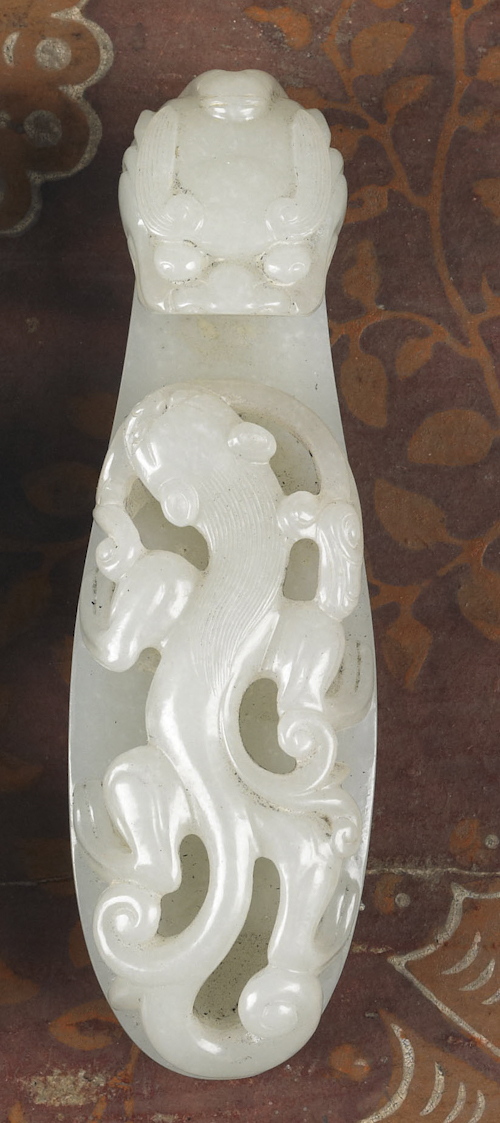 Chinese carved jade buckle 4 5/8 l.