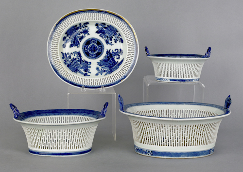 Three Chinese export reticulated baskets