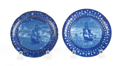 Pair of blue Staffordshire cup 174dfc