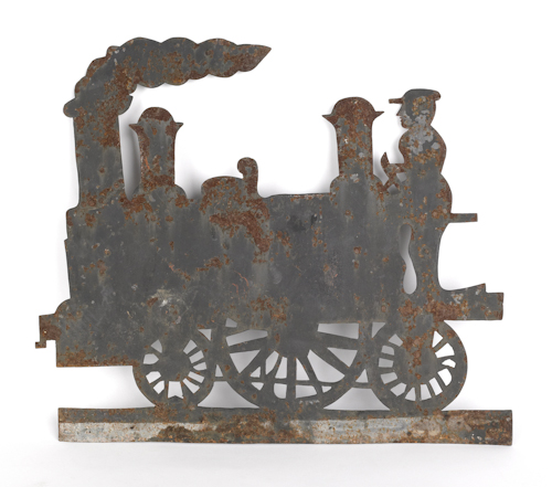 Painted sheet iron locomotive weathervane