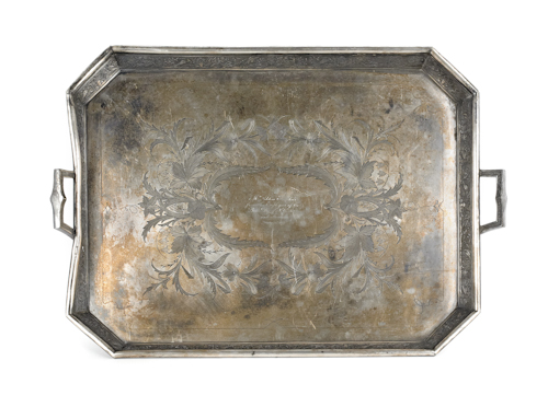 Silver plated presentation tray inscribed