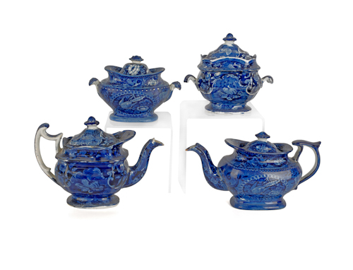 Four pieces of blue Staffordshire 174f4a