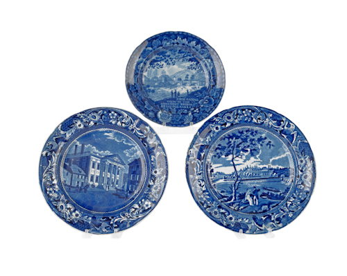 Three historical blue Staffordshire