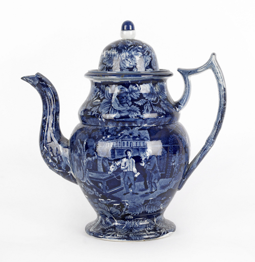 Historical blue Staffordshire coffee