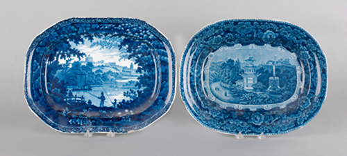 Two blue Staffordshire platters 174f9d