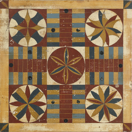 Painted pine Parcheesi board late 19th