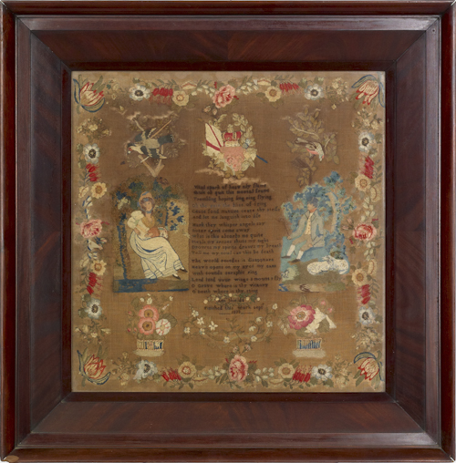 English pictorial needlework dated 174fd1