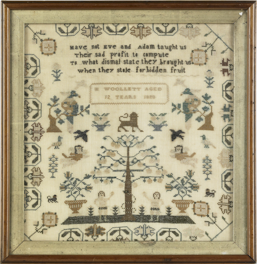 English silk on linen sampler dated