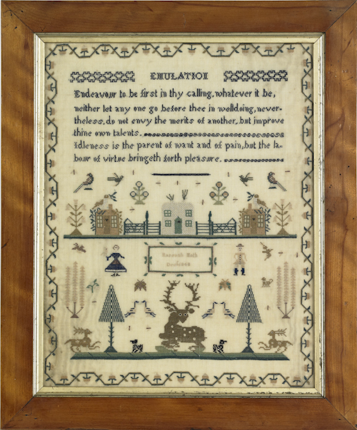 English silk on linen sampler dated 174ff0