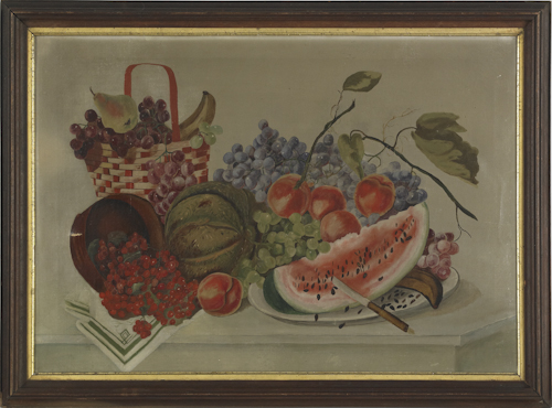 Primitive oil on canvas still life 17505b