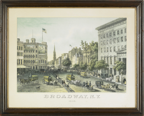 Colored lithograph titled Broadway