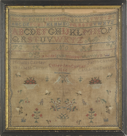 Silk on linen sampler dated 1816 17507c