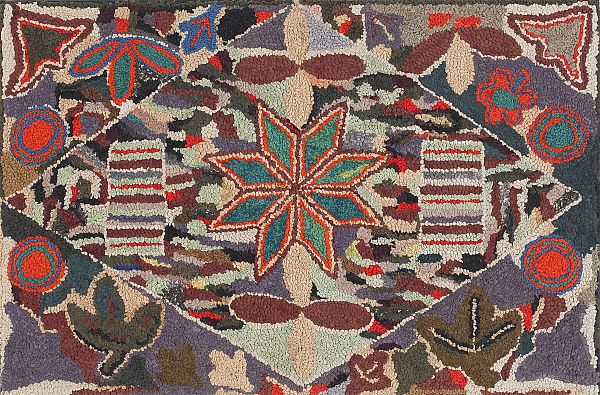 Vibrant American hooked rug early 1750a6