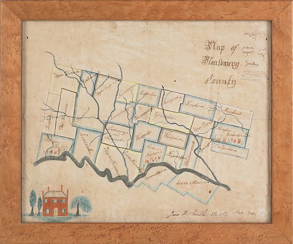 Ink and watercolor Map of Montgomery 1750b5