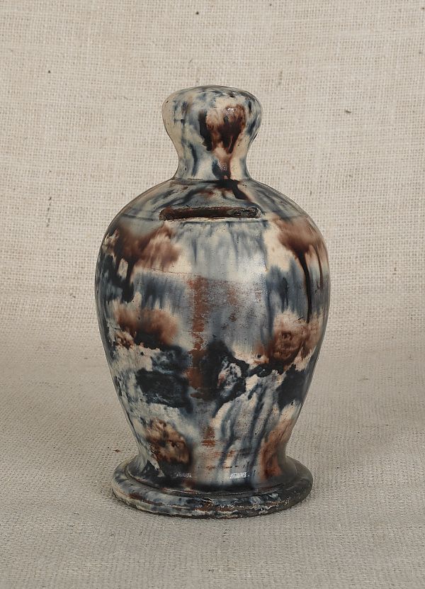 Redware bank 19th c with unusual 1750c0