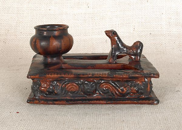 Redware tray and match holder 19th 1750c2