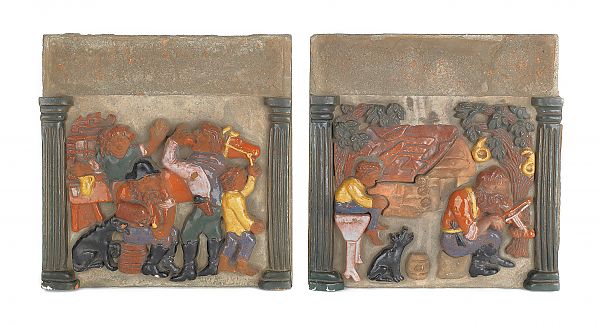 Pair of Henry Mercer pottery tiles