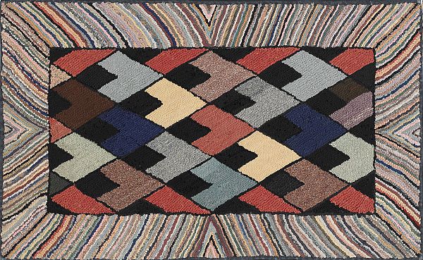 Vibrant American hooked rug early