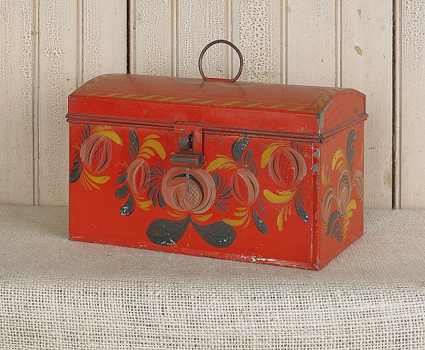 Red tole dome lid document box 175111