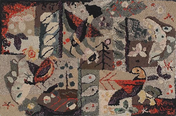 Colorful American hooked rug early