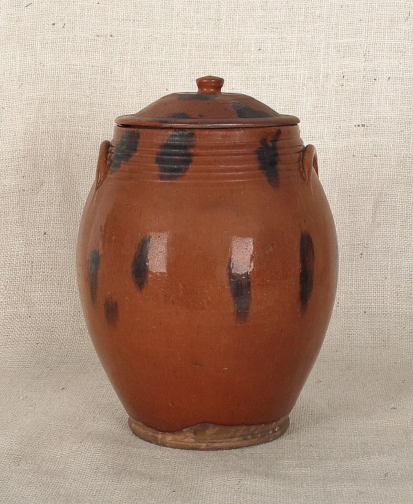 New England redware lidded jar 175170