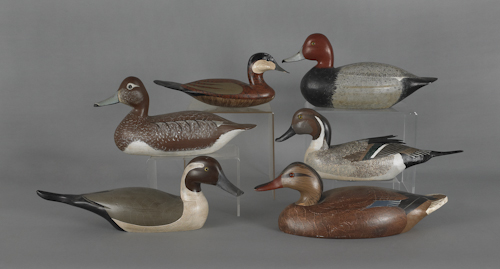 Six contemporary decoys one labeled