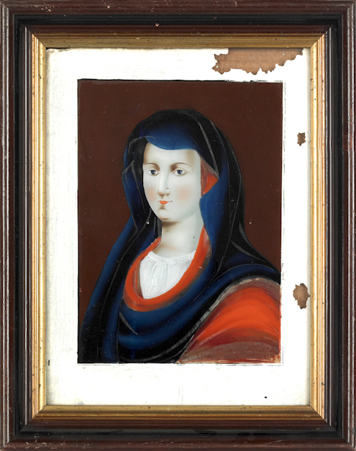 Reverse painted portrait of a woman