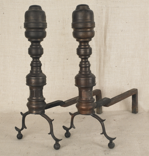 Pair of Federal brass andirons 17527b