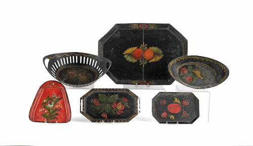 Six toleware trays largest - 12 1/2