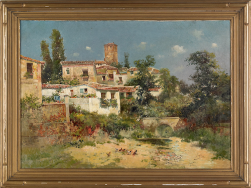 Oil on canvas landscape of a villa