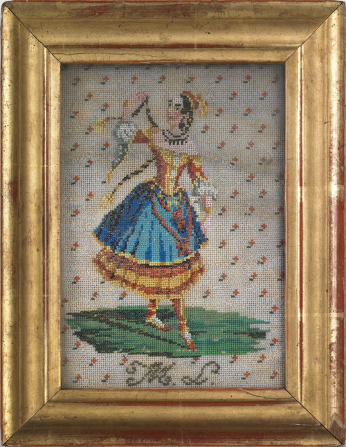 English beadwork picture of a woman