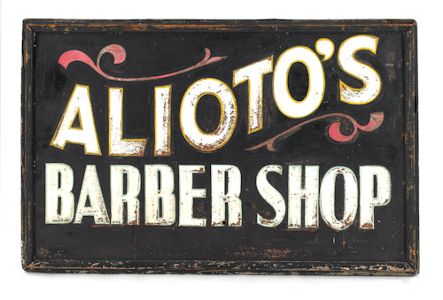 Painted board of Aliotos Barber