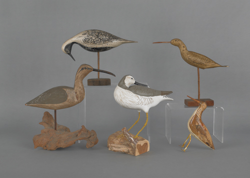 Five contemporary shorebird decoys