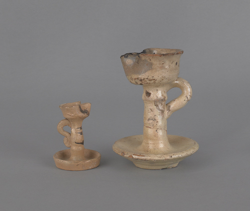 Two earthenware fat lamps ca. 1800