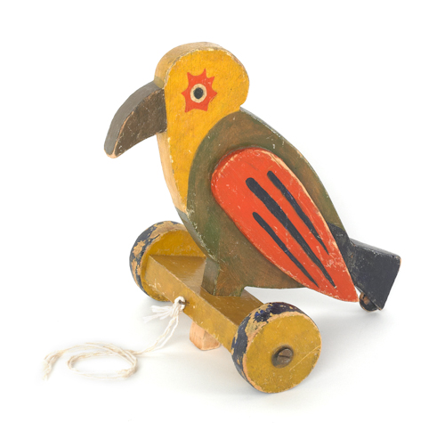 Painted pine bird pull toy 20th 175379