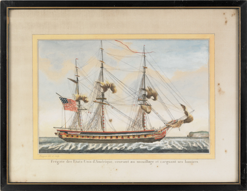 Two French lithographs of American sailing