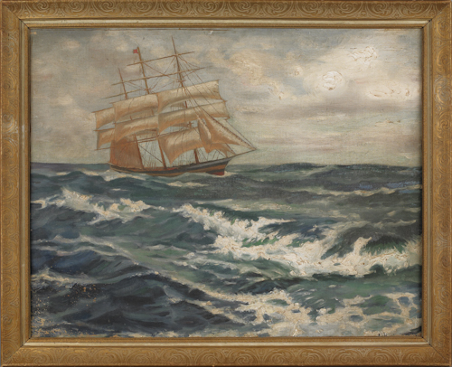 Oil on canvas seascape of a schooner 17537d